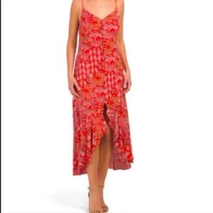 Abel the Label Red Micro Ditzy Floral Cutout Midi Dress